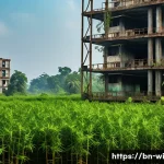 전환된 폐공간의 생태계 복원 사례 - An abandoned industrial area in Bangladesh transformed into a vibrant natural habitat, featuring lus...