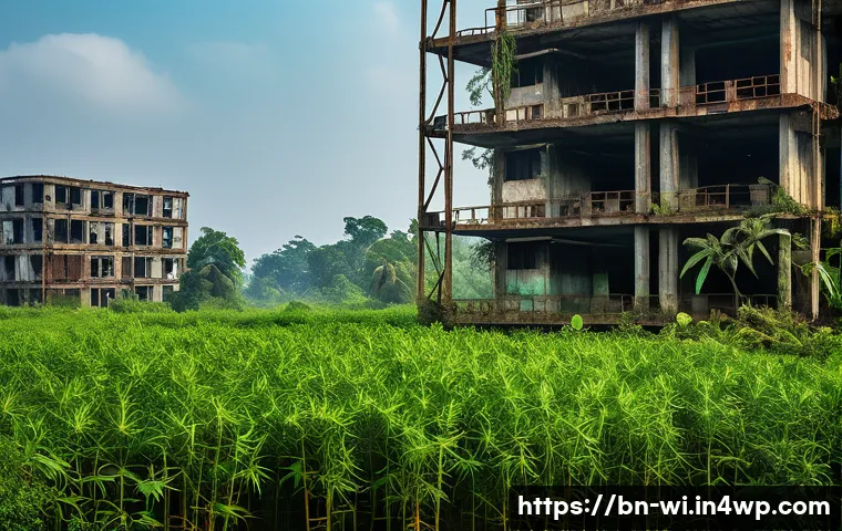 전환된 폐공간의 생태계 복원 사례 - An abandoned industrial area in Bangladesh transformed into a vibrant natural habitat, featuring lus...