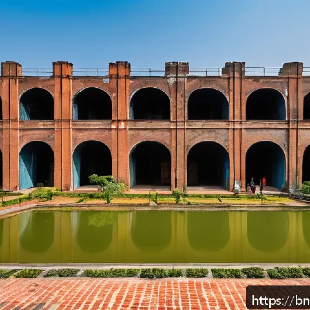전환된 폐공간의 사용자 경험 분석 - A vibrant urban scene showing a restored historic industrial factory in Dhaka transformed into a mod...